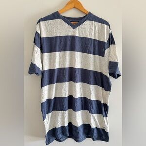 Ferruche 2XB Big & Tall Striped V-Neck T-Shirt Blue Gray Speckled Short Sleeve